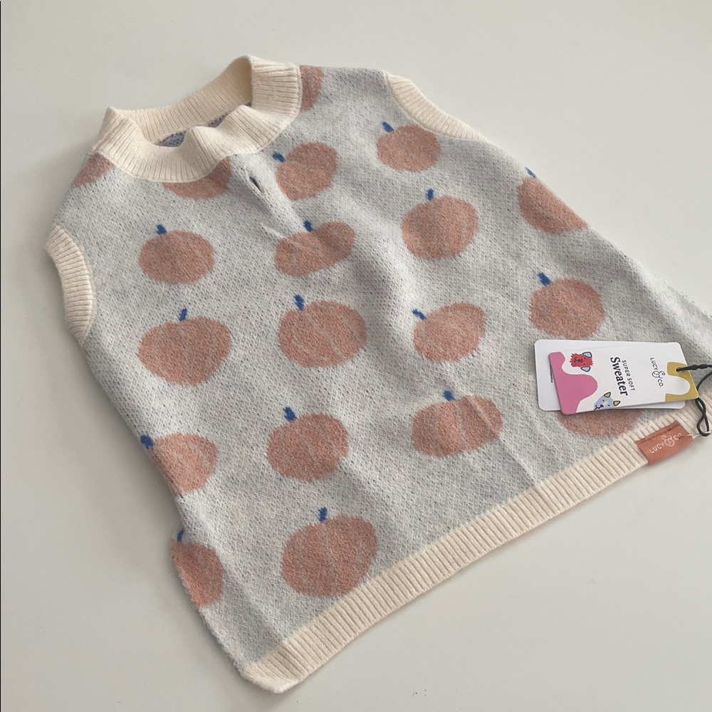 Lucy&co Cream and Peach & blue undertones Reversible Dog Sweater